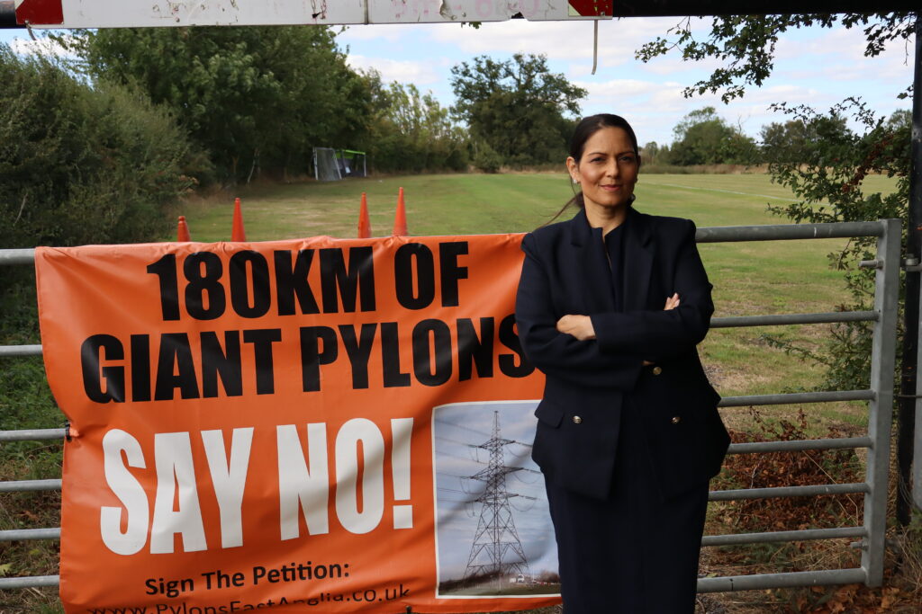 Priti challenges Labour over pylons